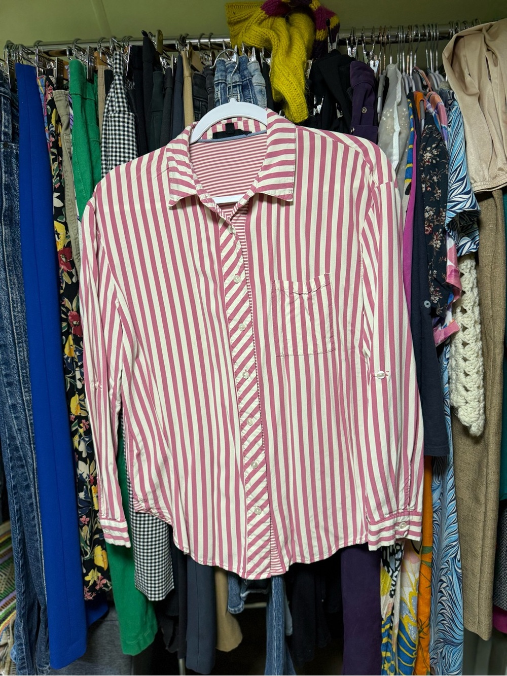 Jane and Delancey Pink and White Striped Button-Down